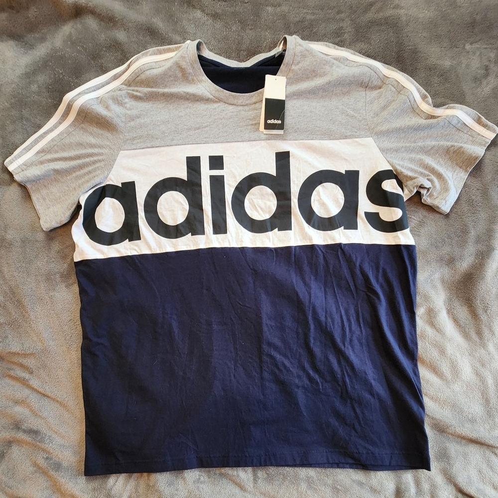 NWT Adidas 3XLT Tee Blue, Gray Casual , Baggy T-Shirt, big & tall